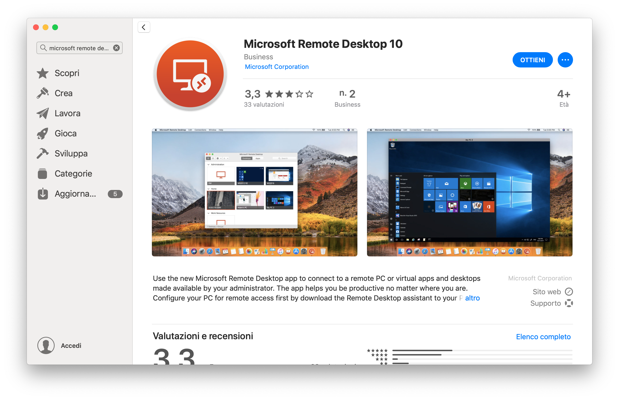Microsoft Remote Desktop 10 nell'App Store