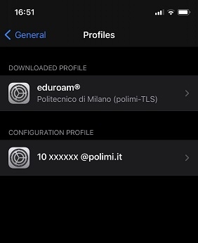 schermata di selezione profilo Eduroam